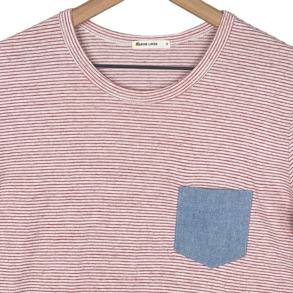 Marine Layer Shirt Mens Small Red Stripe Ortega Pocket Tee Nantucket Surf Prep - Picture 2 of 7